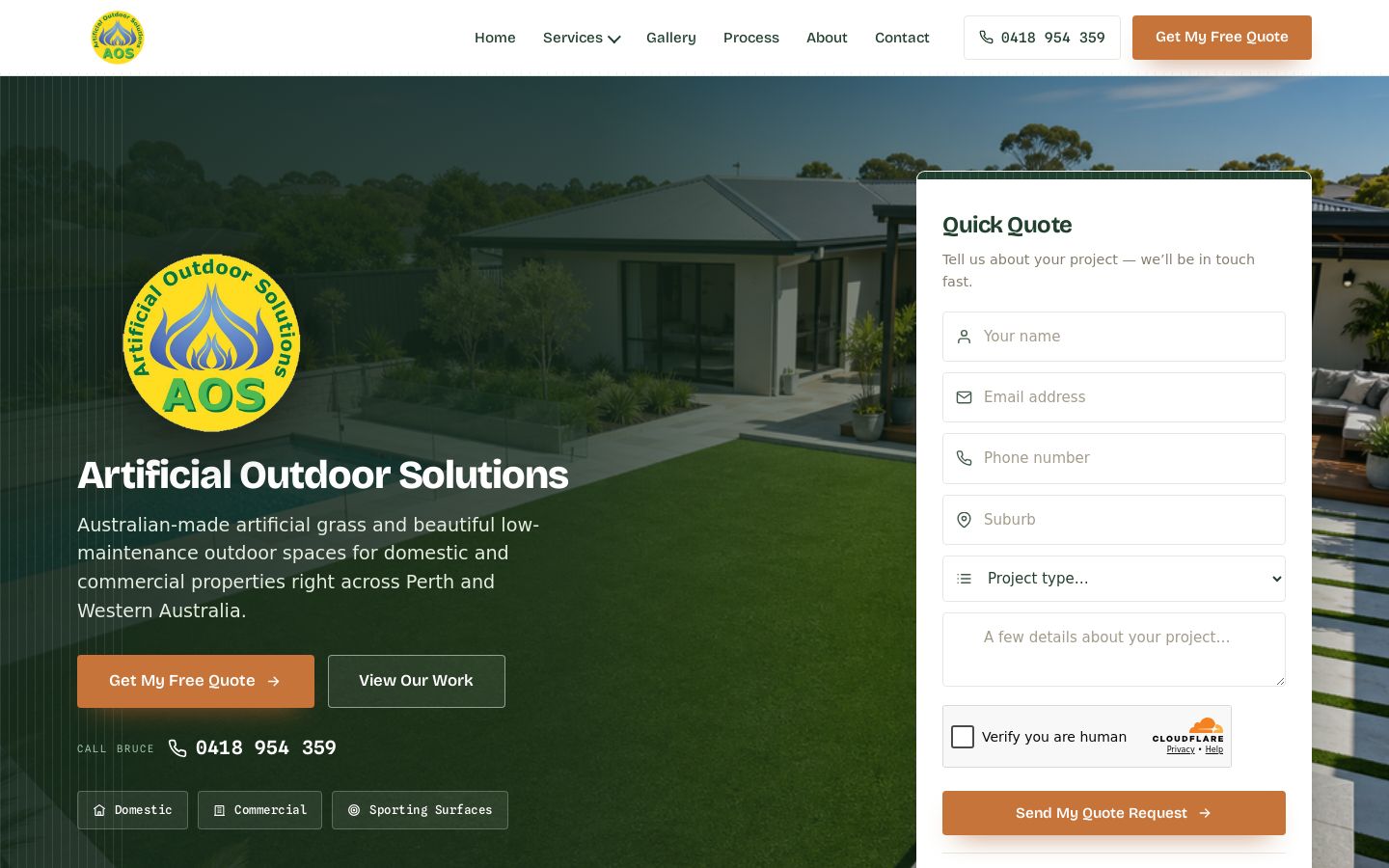 Artificial Outdoor Solutions website preview