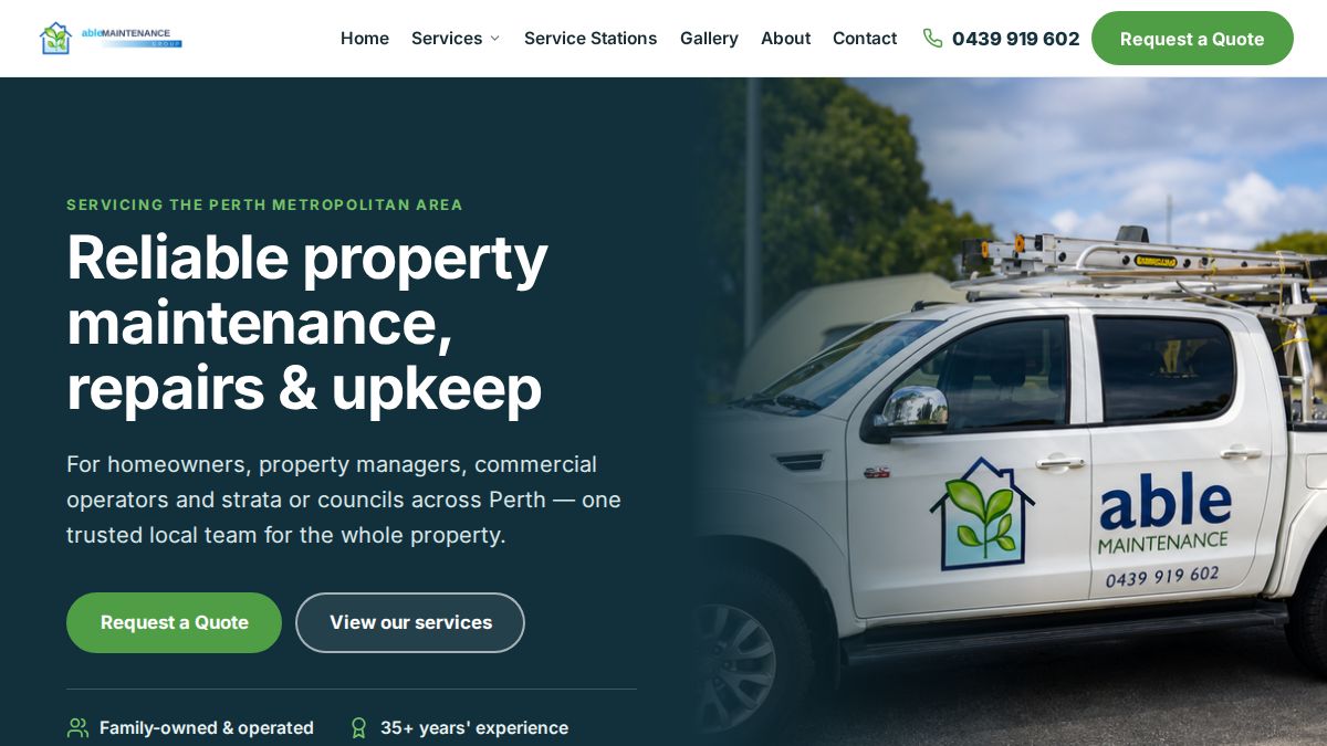 The homepage Moltiply built for Able Maintenance Group