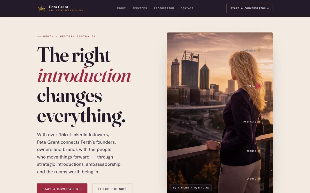 The website Moltiply built for Peta Grant