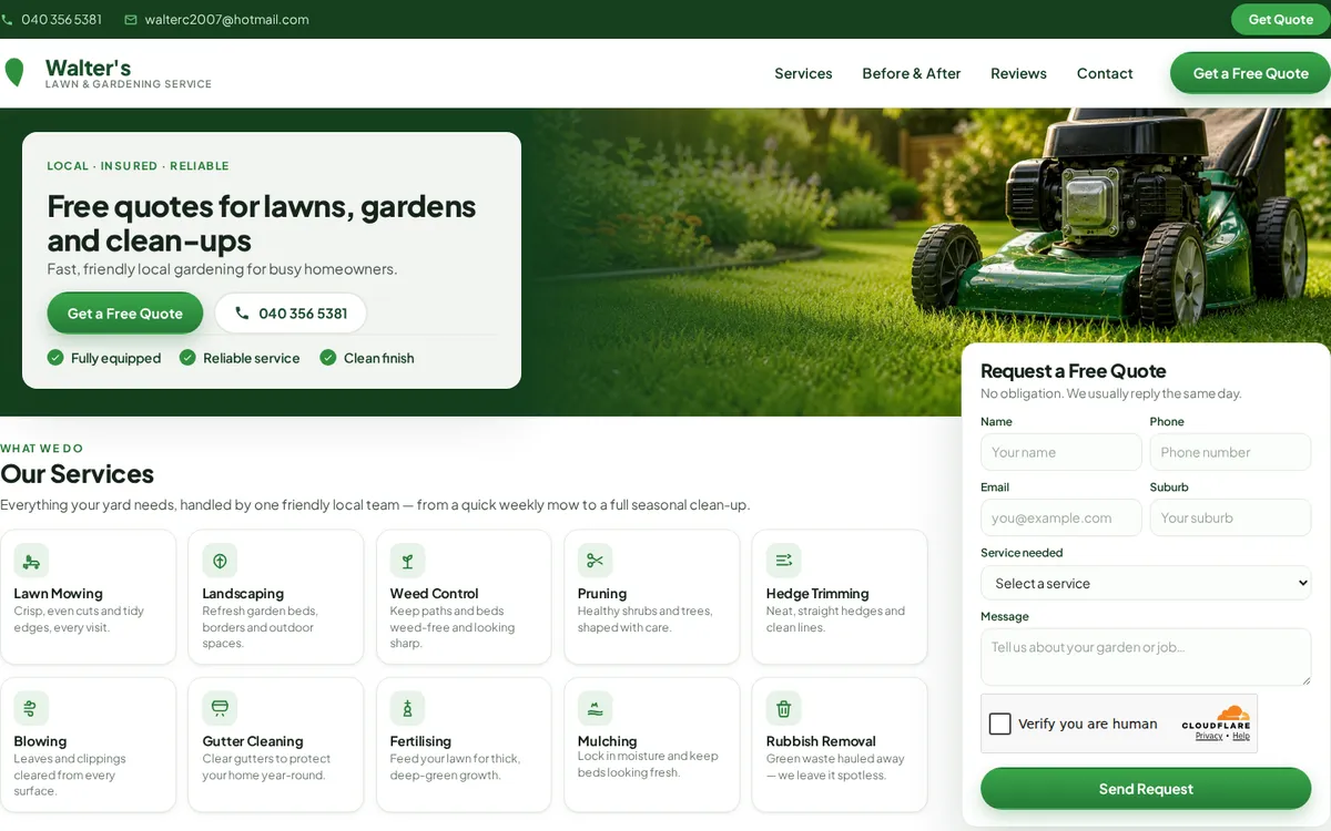 Walter's Lawn & Gardening Service website preview